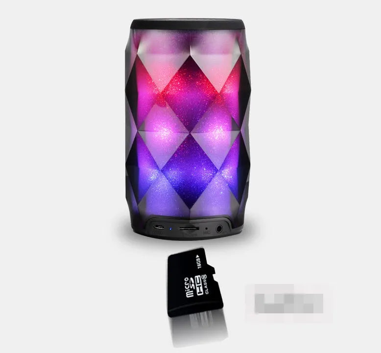 Black crystal diamond cut Coke can shaped lantern Bluetooth speaker with colourful starry sky lighting effect.