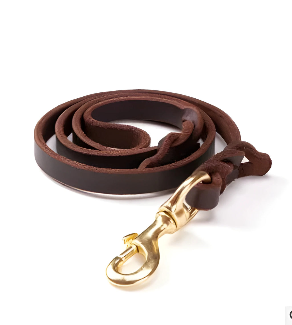 Leather dog lead training rope for large dogs and Golden Retrievers in dark brown, black or brown, 1.2cm to 1.8cm wide, 120cm to 270cm long