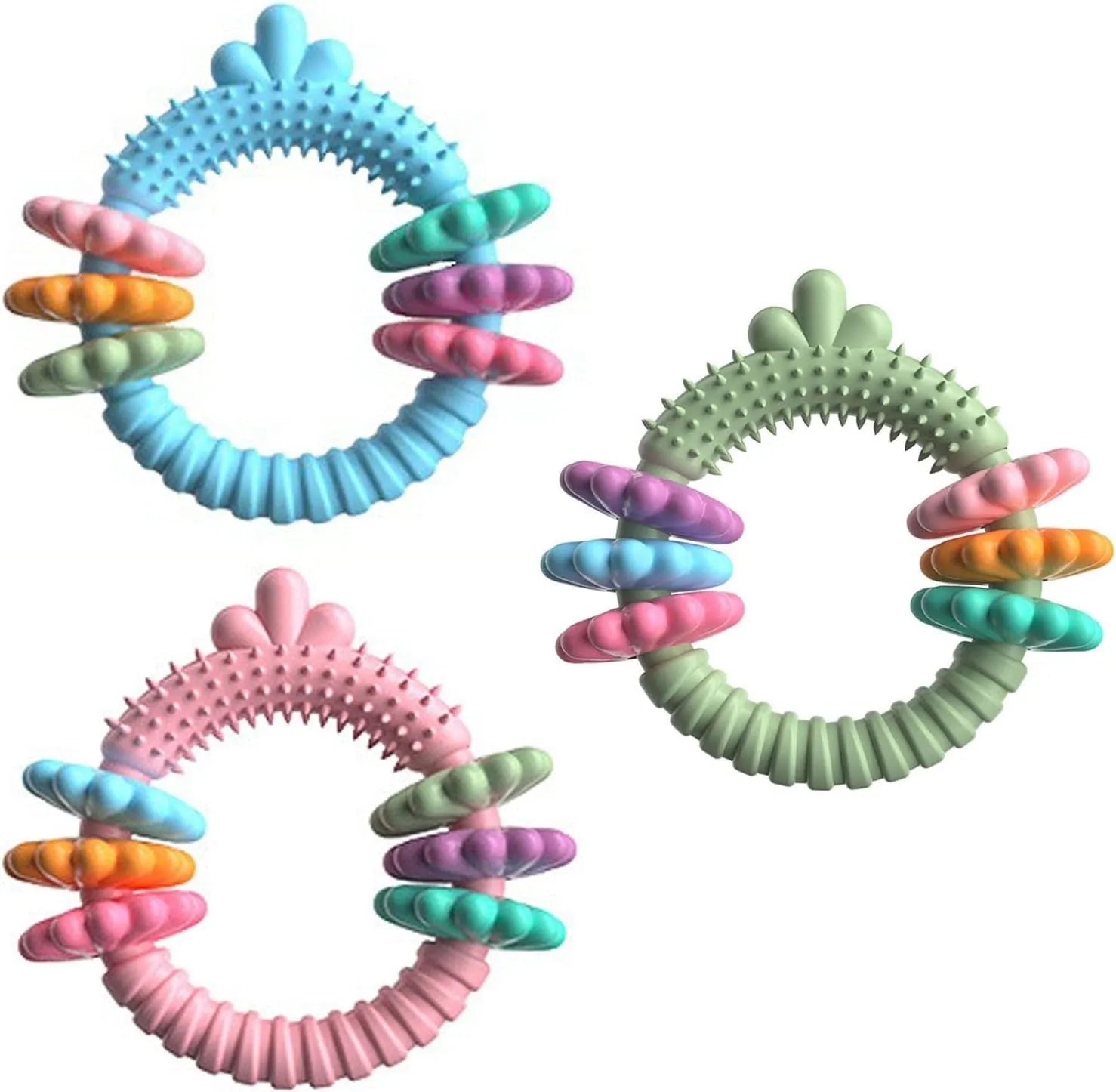 Blue TPR rubber chew ring dog toy for small dogs on a white background.