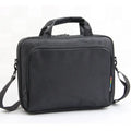 Black nylon one-shoulder computer bag for laptops up to 17.3 inches with hidden strap and shock protection