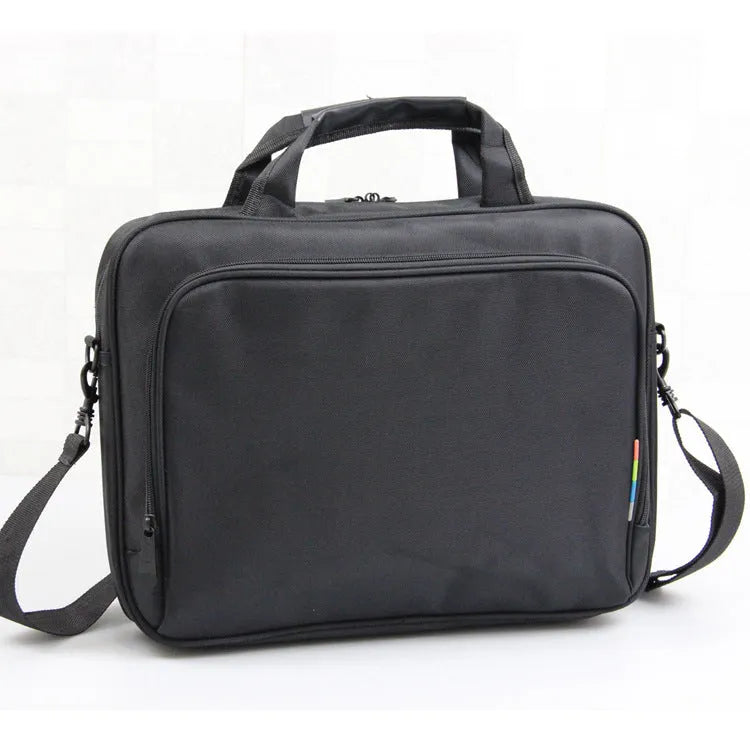 Black nylon one-shoulder computer bag for laptops up to 17.3 inches with hidden strap and shock protection