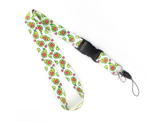 Fruit avocado cartoon design printed on both sides of 2.5cm wide polyester lanyard with plastic buckle