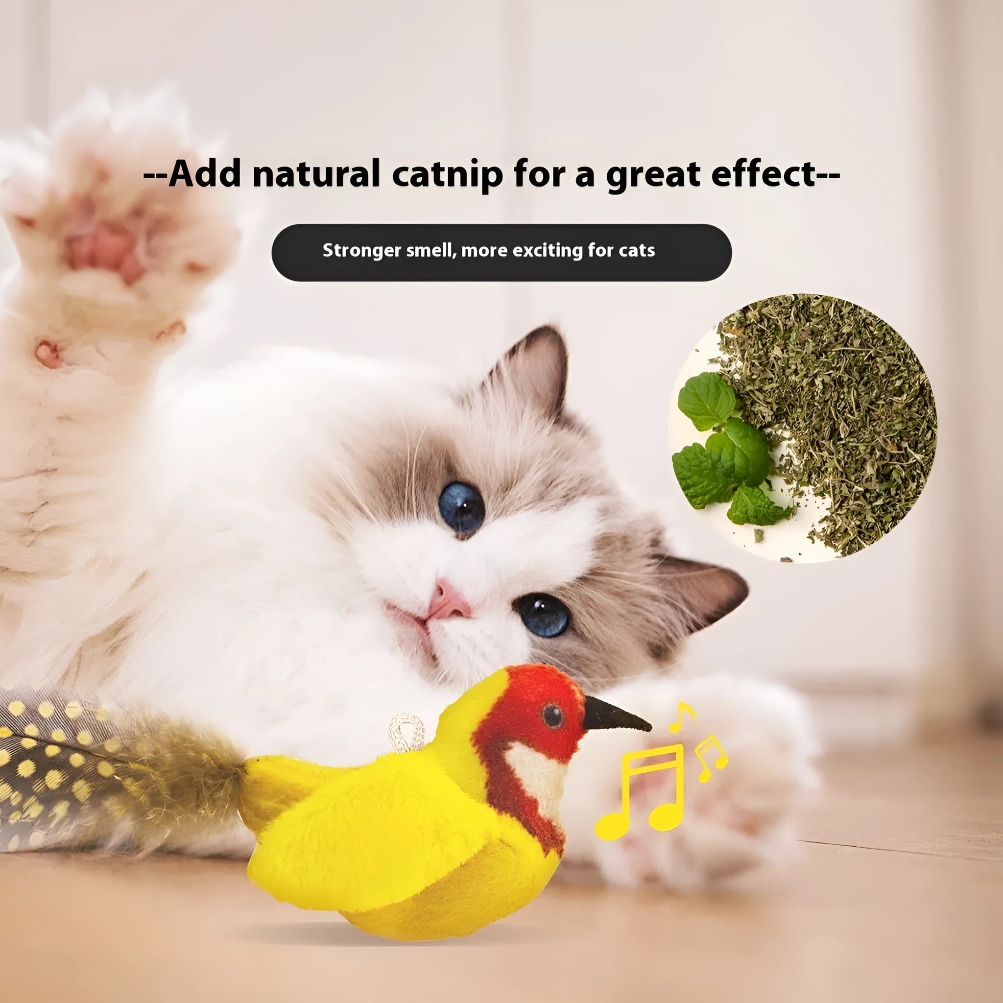 Plush bird simulation cat toy in blue kingfisher colour variant
