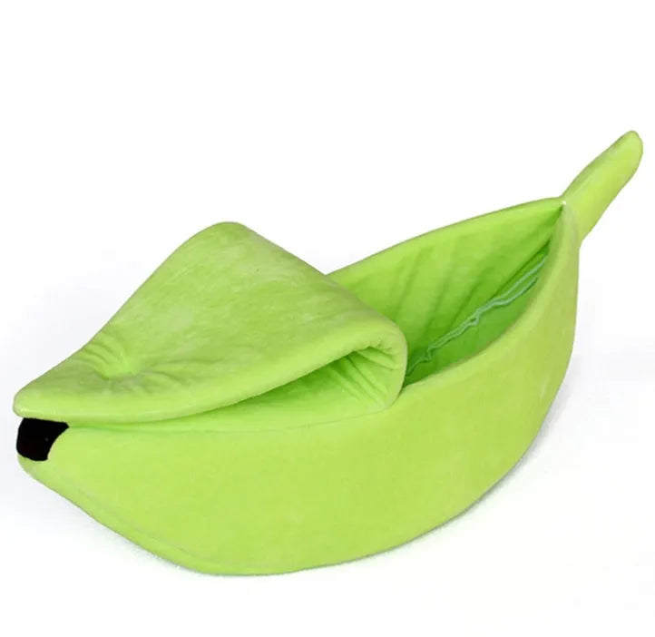 Banana shape pet house dog bed in yellow super soft short plush fabric with thick sponge cushioning