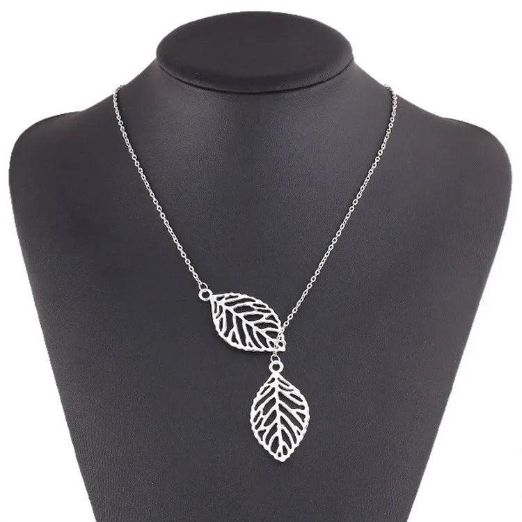 Leaf necklace in electroplated alloy, gold or silver colour, 21-50cm length, women's European and American style