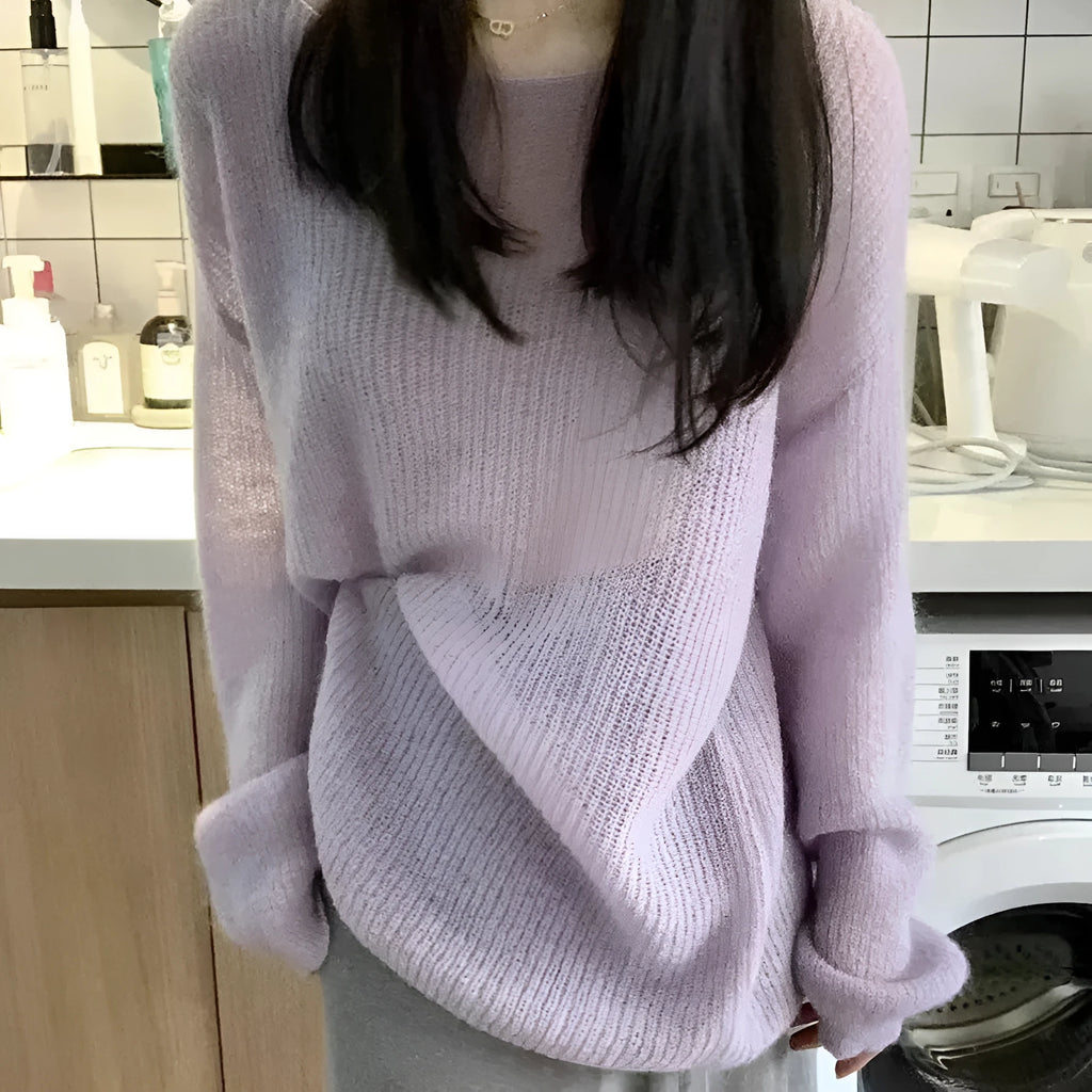 Women's purple ice silk blouse with sleeveless shoulder straps and hollow out design.