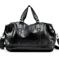 Large-capacity black PU leather handbag with shoulder strap and notebook compartment