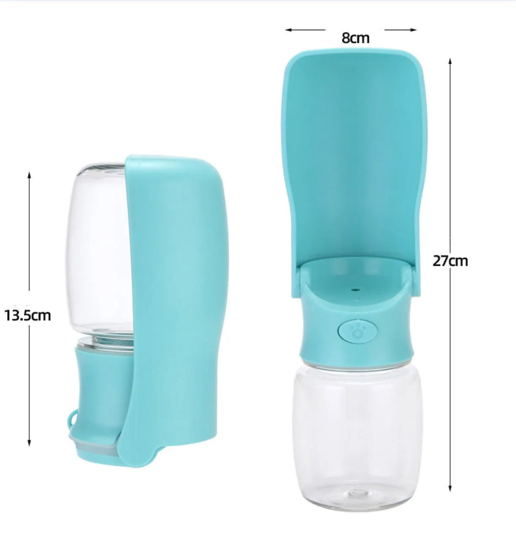 Foldable plastic dog water bottle in blue, pink or white with 350ml or 550ml capacity options