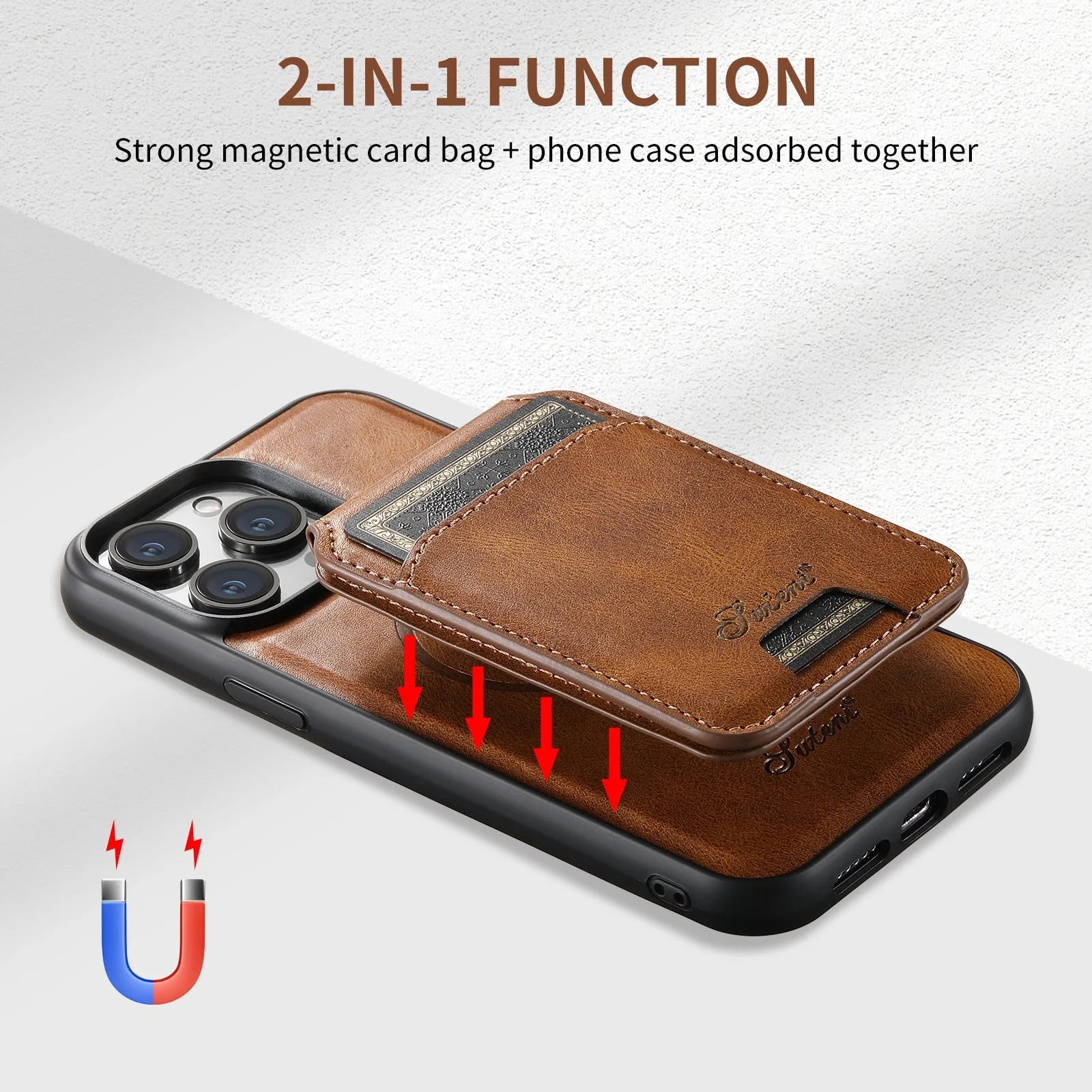 Black silicone iPhone case with Magsafe ring and rear card slot, showing oil wax pattern texture.