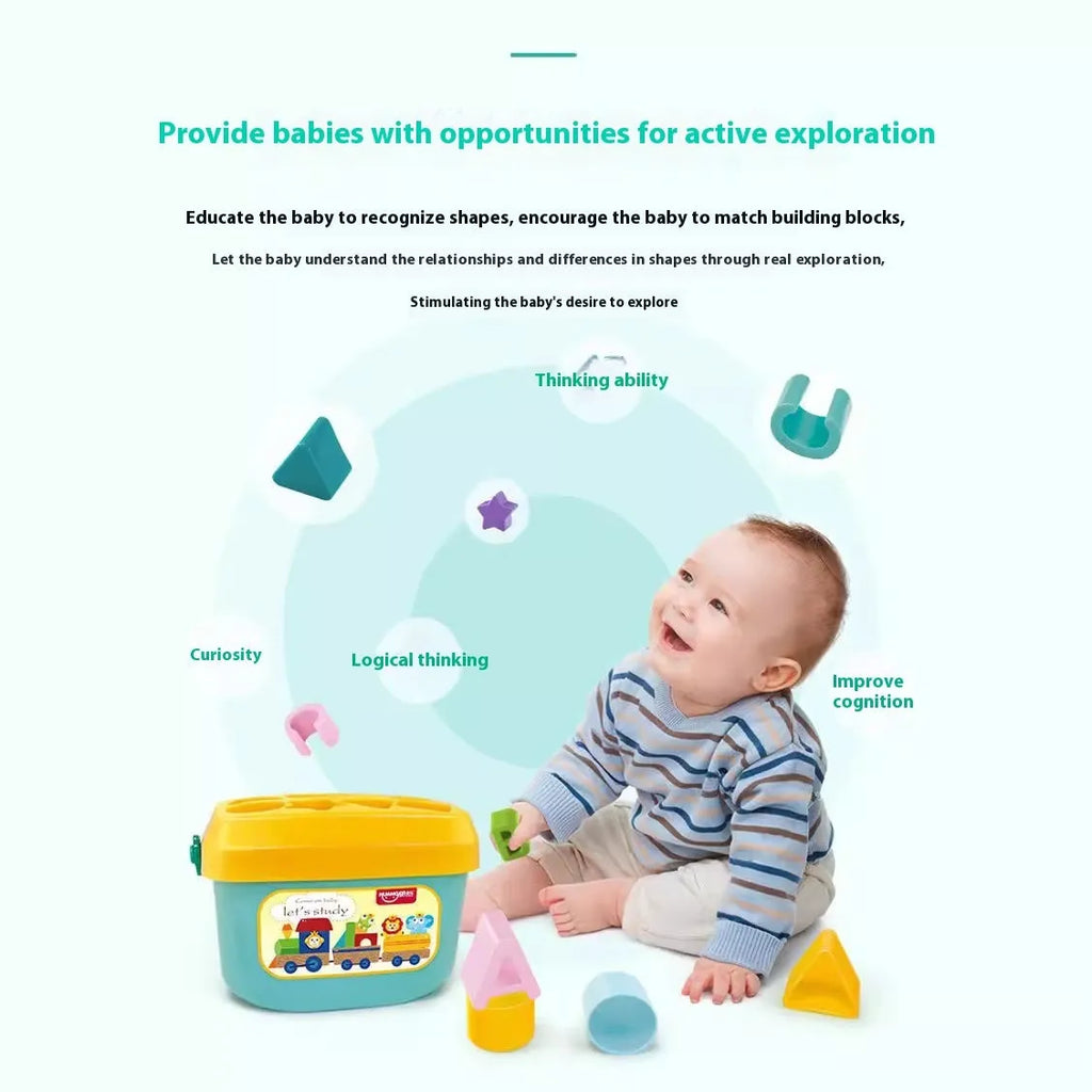 Six-sided box building blocks toy with shape matching feature, plastic, for children aged 4-6 years old, Qizhi building block box colour