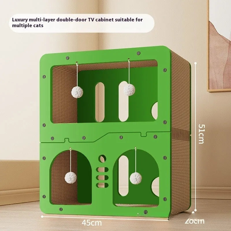 Double-layer cat nest with integrated scratching surface in one of six style options