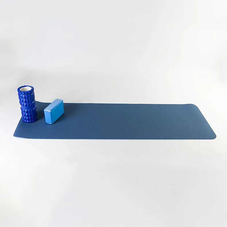 Thickened 8mm two-colour TPE yoga mat in dark blue with lengthened 183x61cm surface