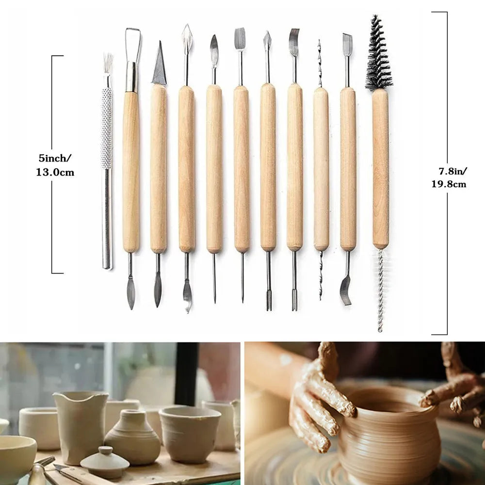11-piece clay tools set for pottery repair and billet preparation work