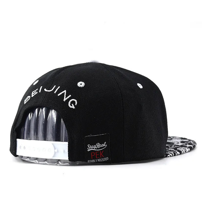 Adjustable cotton baseball cap with dome crown in Black or White