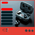 Black wireless in-ear earphones with Bluetooth 5.0 showing private mould design.