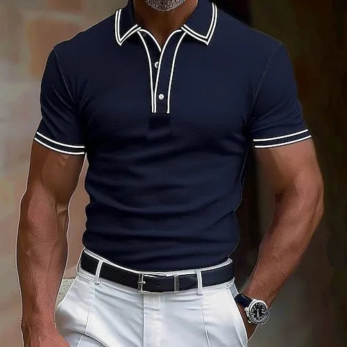 Men's striped loose-fit short-sleeved t-shirt in polyester fabric for summer leisure wear
