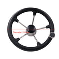 355mm 304 stainless steel marine steering wheel with black spoke design on white background