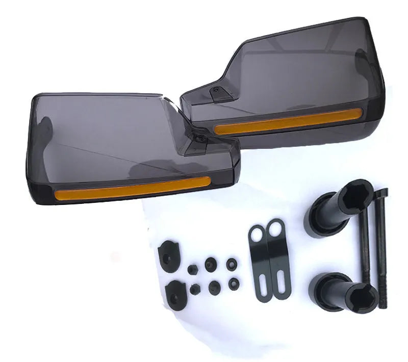 Plastic motorcycle cover handlebar protector, 21 x 14 x 16.3 cm, for storage and transport.