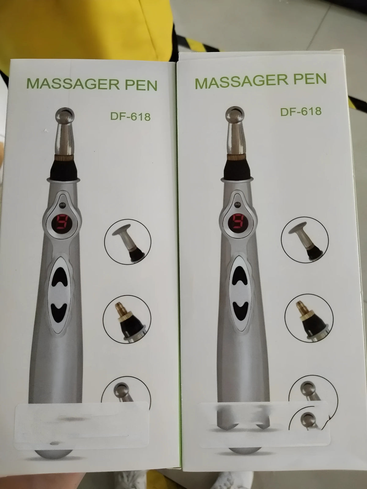 Electric massage pen with three heads, 200x30mm, AA battery powered, available in 1pc, 2pc or 3pc packs