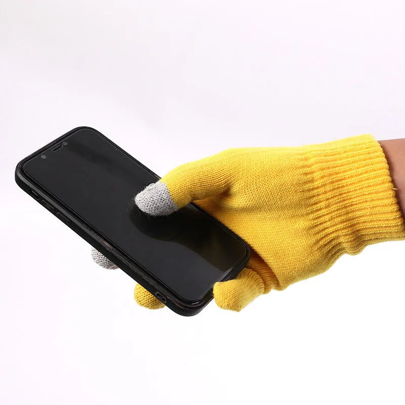 Bluetooth gloves touch screen free size winter cycling gloves yellow windproof non-slip cotton blend embroidery