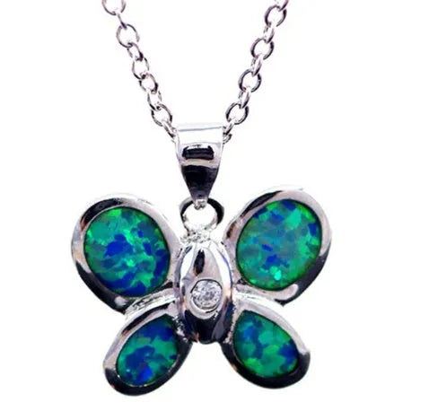 Silver filled blue opal sea turtle pendant necklace with vintage finish