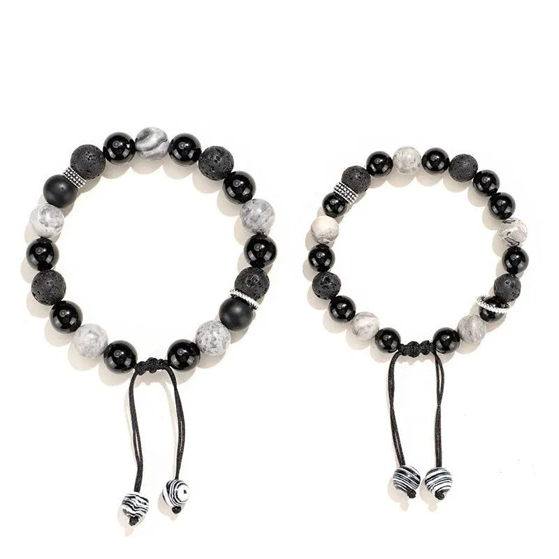 Black agate map stone volcanic bracelet in diamond shape for men and women