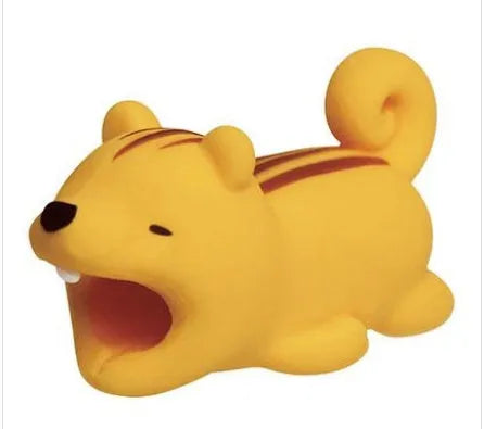 iPhone Lightning cable protector in an animal design, shown on the end of a charging cable.