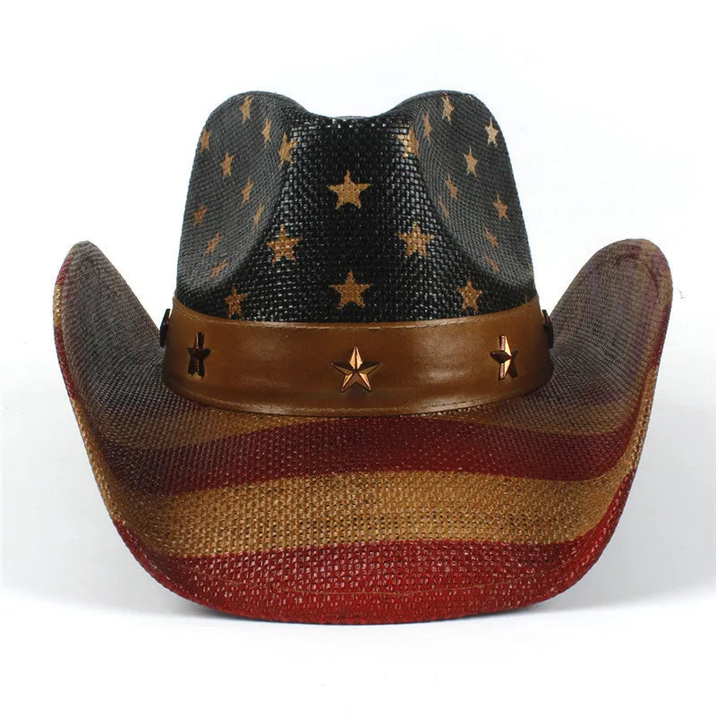 Natural grass cowboy sun hat with 58cm curling brim in khaki colour for travel and outdoor use