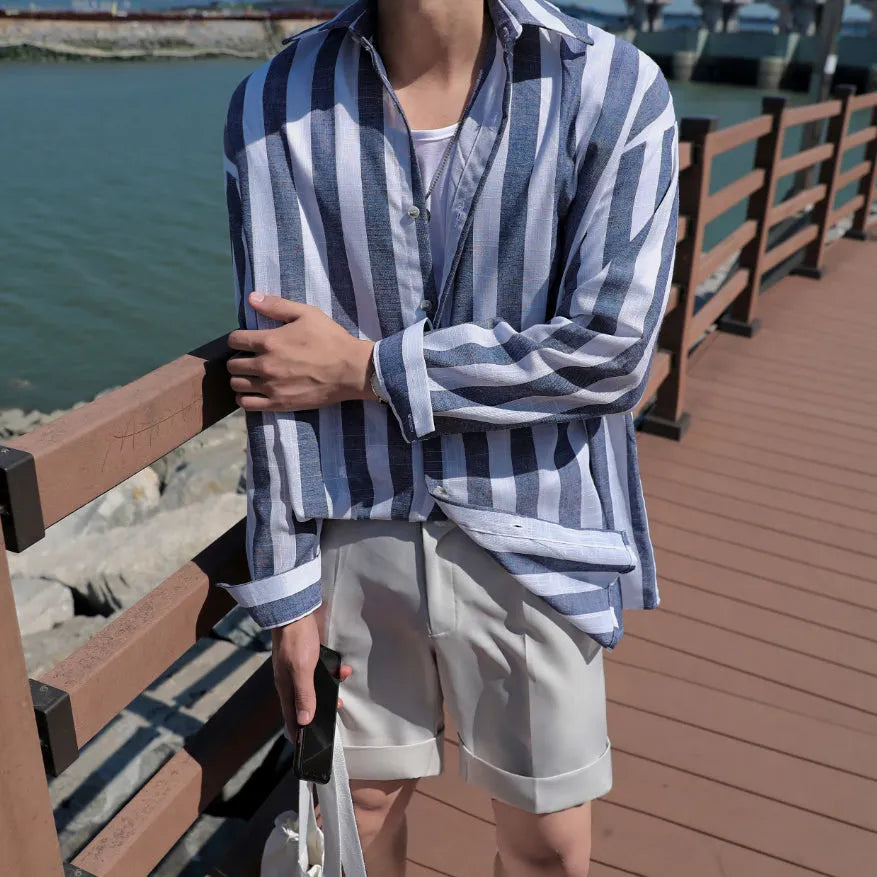 Men's cotton high-waist plain khaki suit trousers on a model, showing a clean smart fit