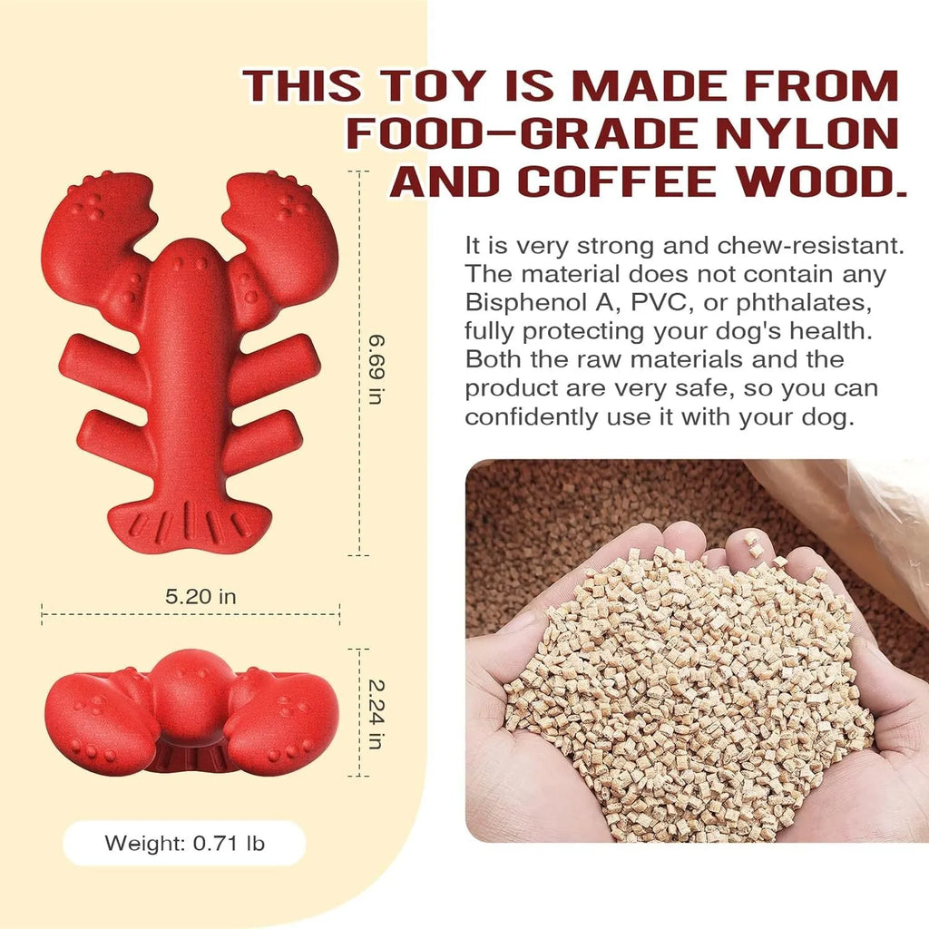 Red nylon chew toy for large dogs measuring 170mm long with dimensions for aggressive chewers