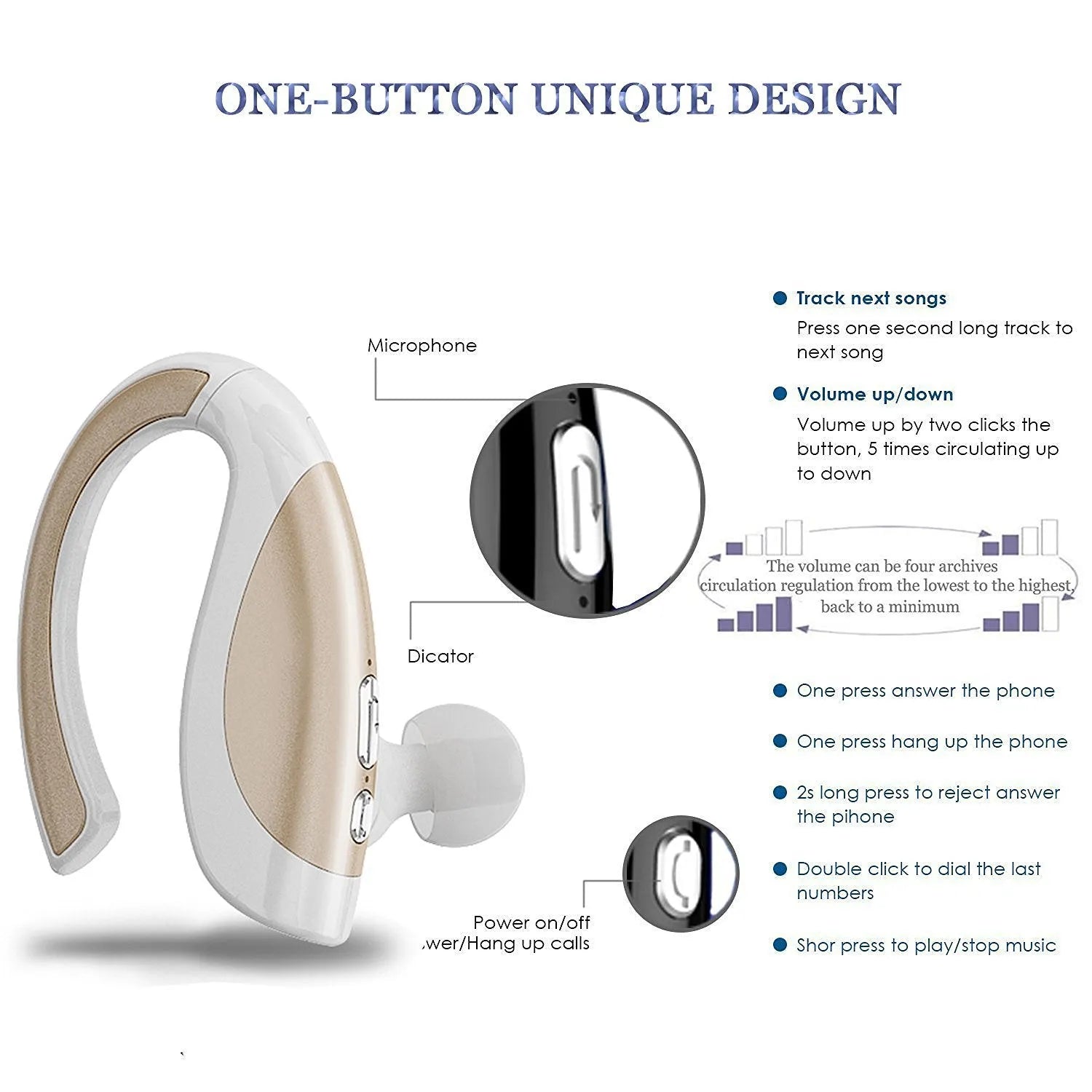 Arealer X16 wireless Bluetooth in-ear headphone with earhook in black on white background