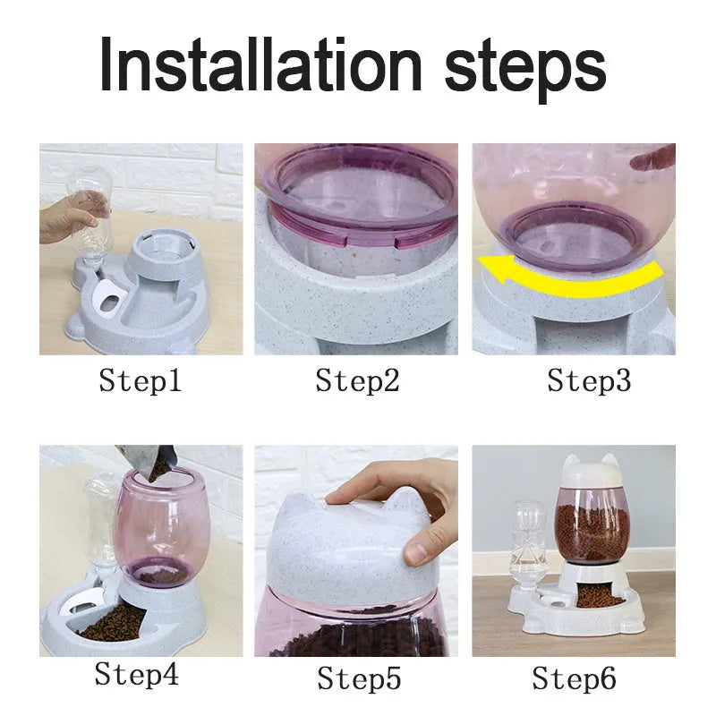 Automatic pet feeder and drinking fountain, 26 x 21 x 30cm, with 2.2L bucket and 528ml bottle in grey, pink, or blue
