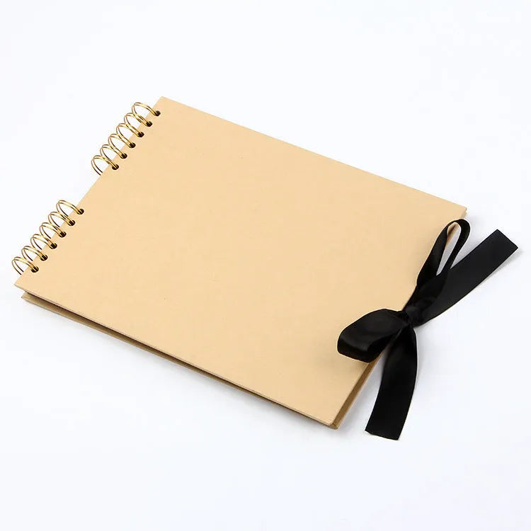 DIY handmade spiral bound photo album with yellow kraft paper or black cardboard cover