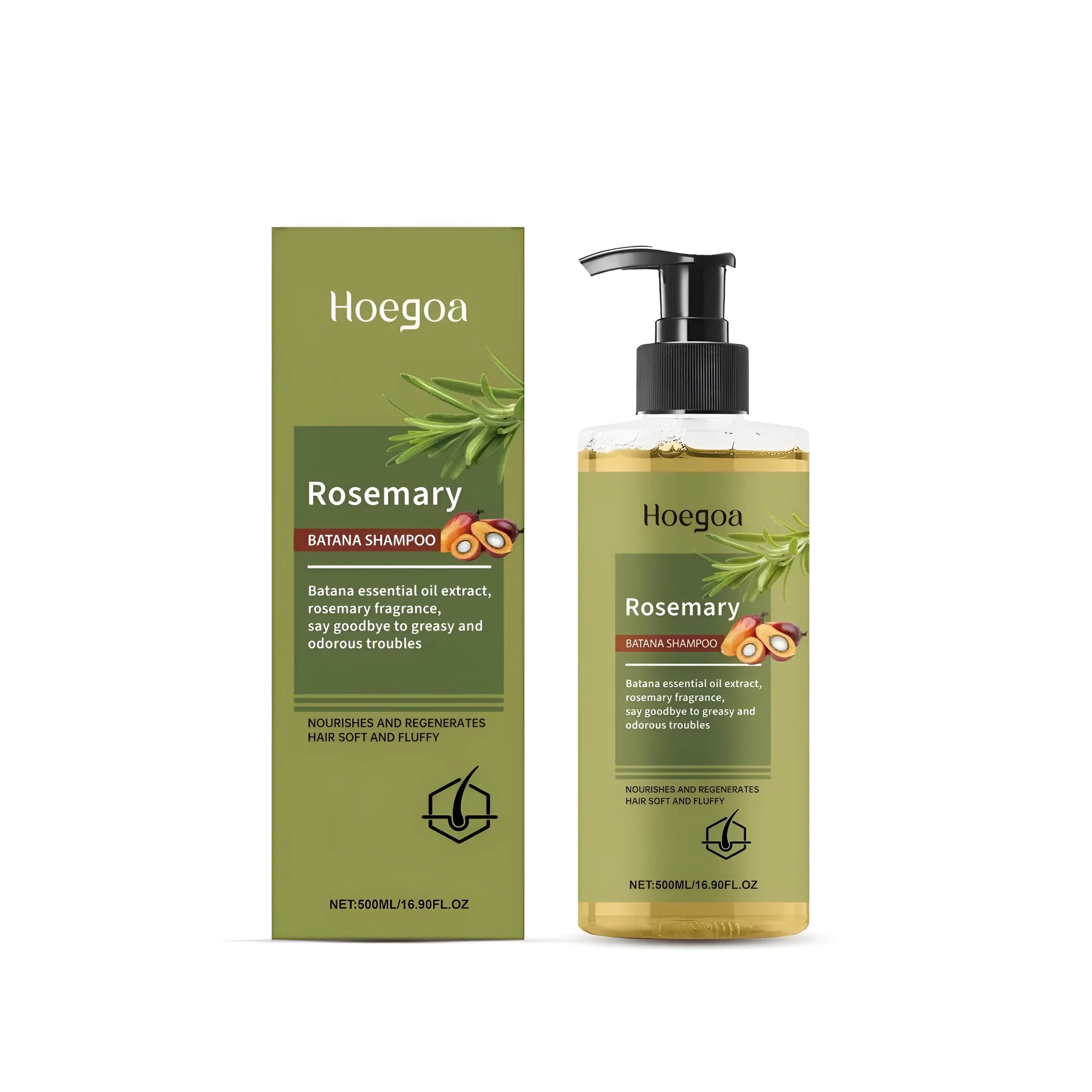 500 ml bottle of Rosemary Hair Growth Shampoo with ingredients including rosemary extract