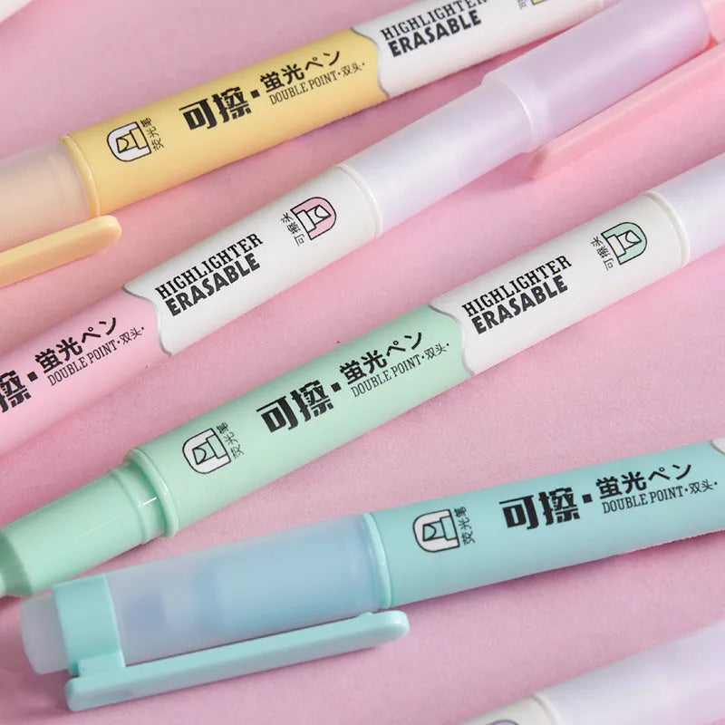 Set of six double-headed erasable fluorescent marker pens in assorted colours.