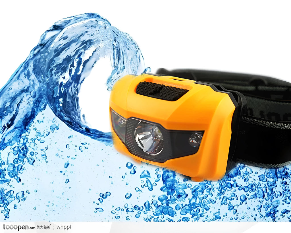 Waterproof outdoor head torch with white and red LEDs mounted on adjustable head strap