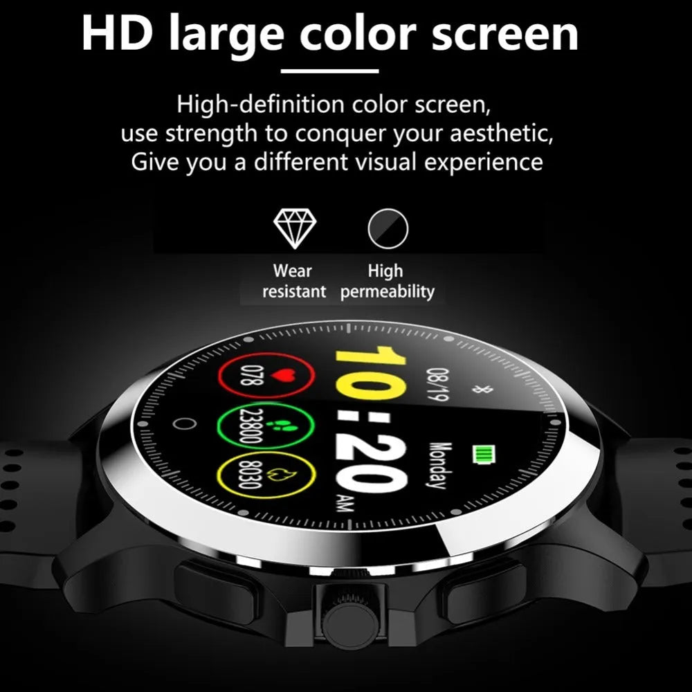 Stainless steel ECG smart bracelet with round colour screen and TPU strap