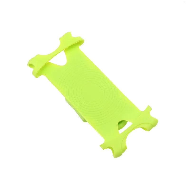 Silicone bicycle phone holder mounted on handlebar with three adjustment holes visible