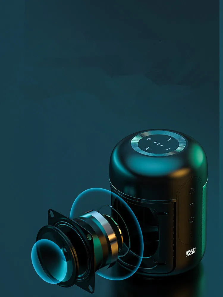 Black portable Bluetooth speaker with 30W output and 1500mAh battery.