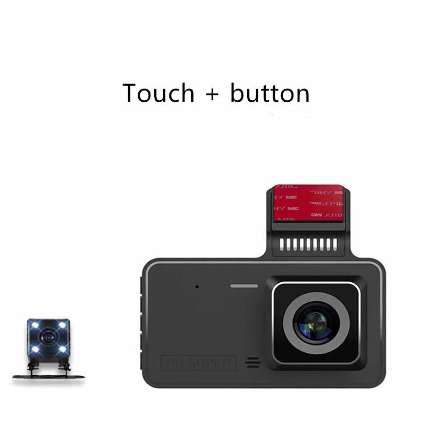 4-inch adhesive dashboard camera with dual lens and touchscreen display