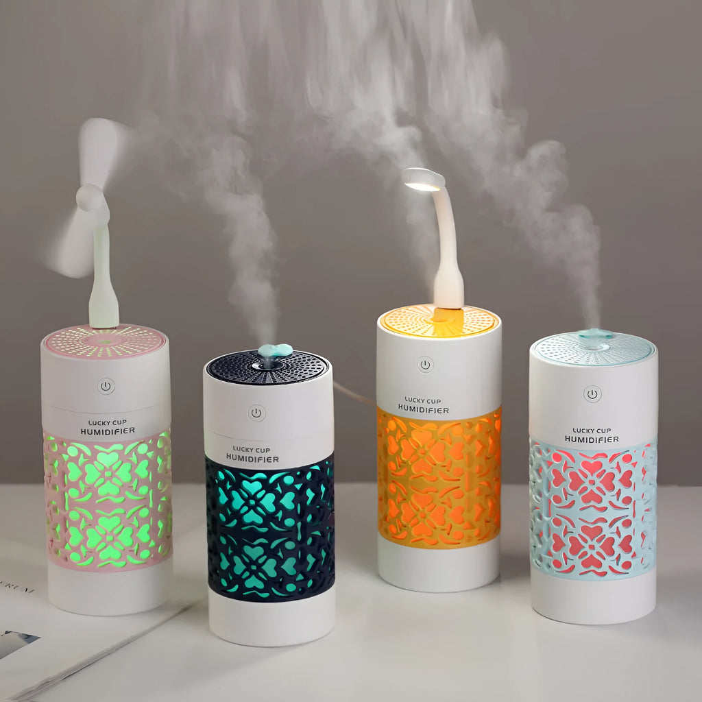 Lucky USB humidifier with 250ML water bottle, 35ML/H spray and DC5V 2W input, shown in Black