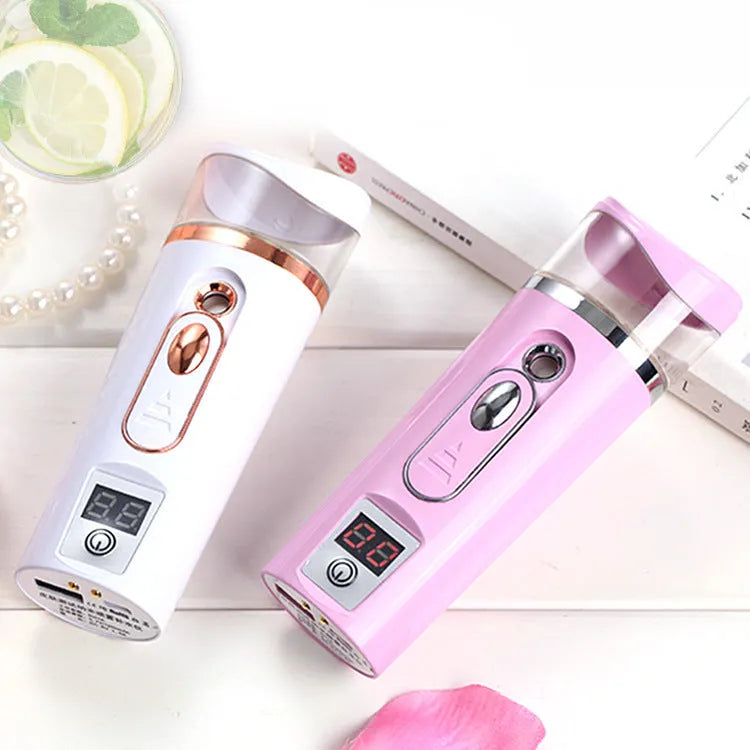 Nano spray water meter in white or pink, 35 ml capacity, 4.6 x 13.5 cm facial mist sprayer