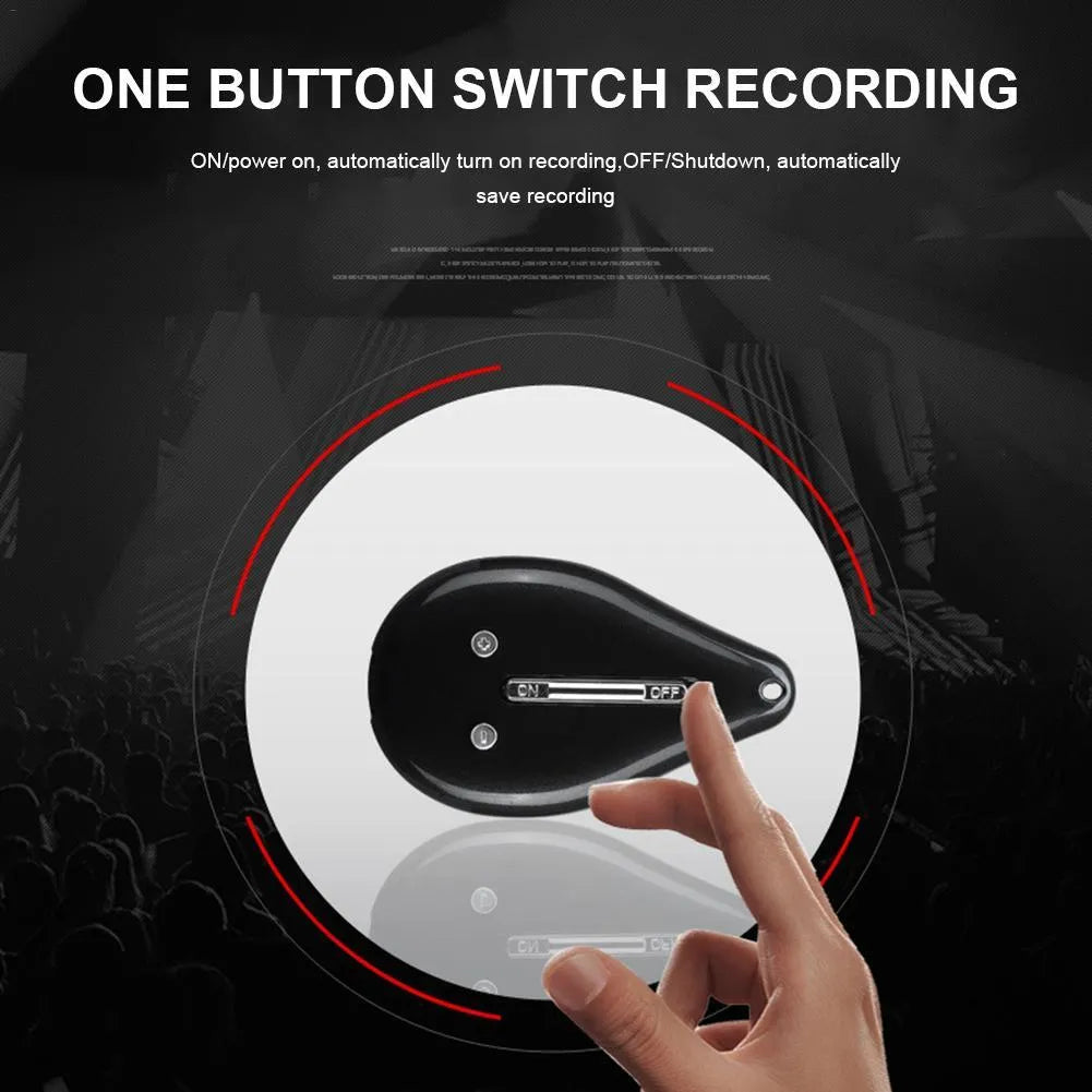 Grey mini hidden voice recorder with keychain design, 8GB memory, and USB cable