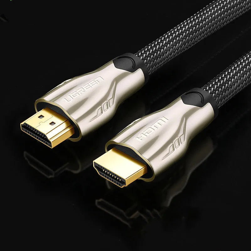 5 metre long black HDMI cable with gold-plated connectors on a white background