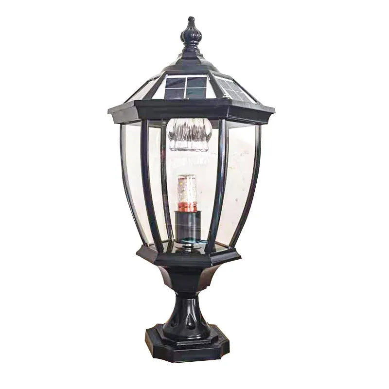 Solar pillar lamp outdoor waterproof with IP65 rating and bend shape in black for garden use