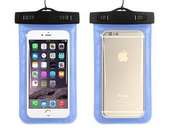 Aqua-One waterproof phone pouch in multiple colours showing clear touchscreen window and sealed closure.