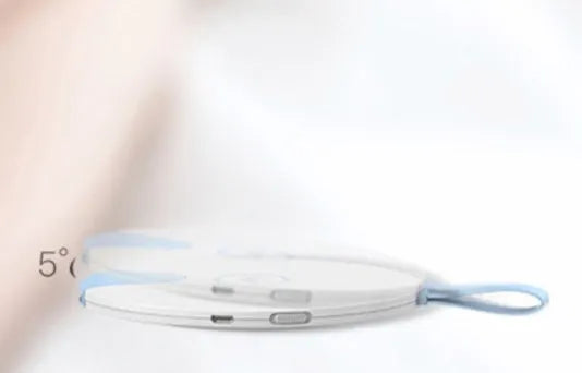 Portable baby bottle steriliser showing compact blue design with USB port and measuring 163.6mm long