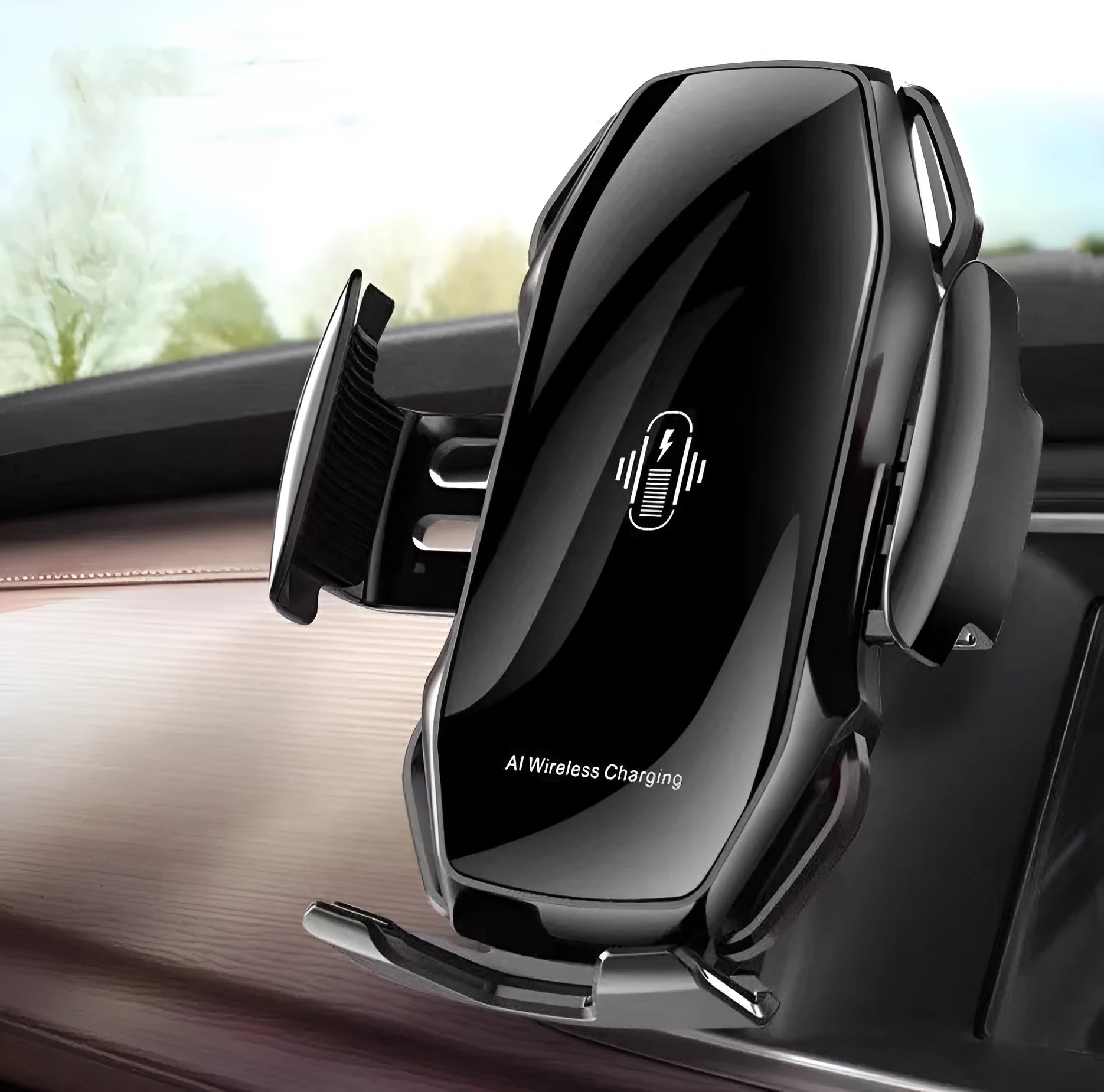 Navigation mobile phone car holder with USB charging port in metallic finishes