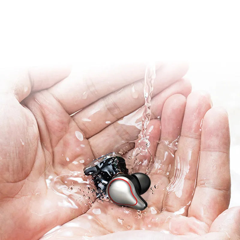 Black and blue in-ear Bluetooth wireless stereo earbuds for hands-free calling.