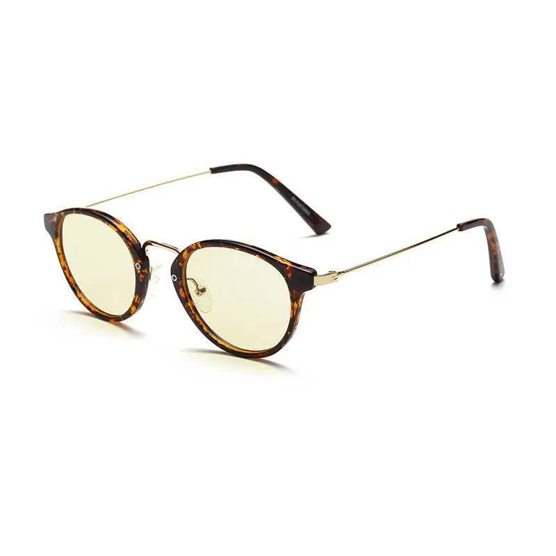 Anti-blue light literary glasses frame in PC material showing bright black, amber, purple, and purple leopard colour options.